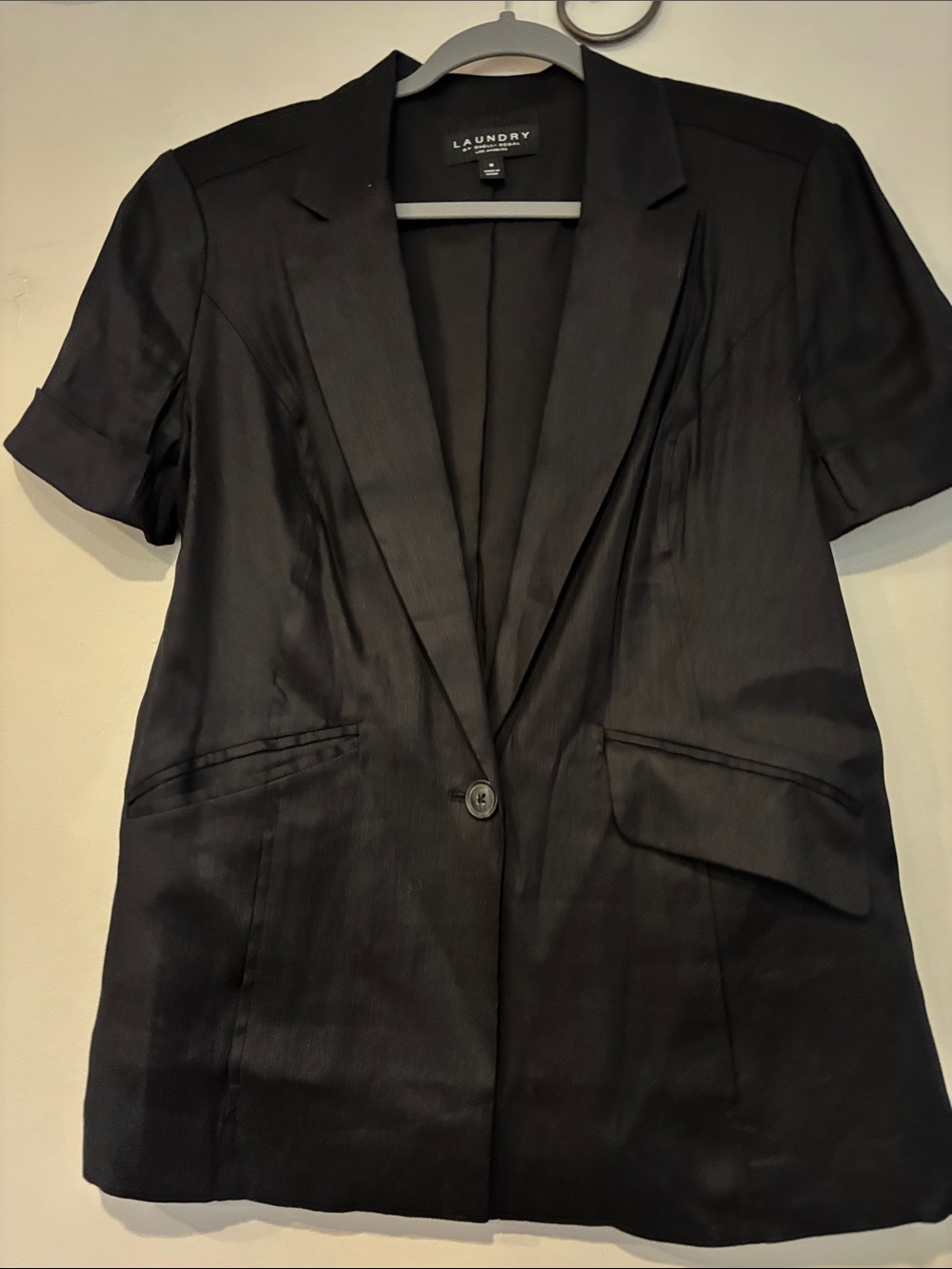 Laundry by Shelli Segal Black Short-Sleeve Single-Button Blazer